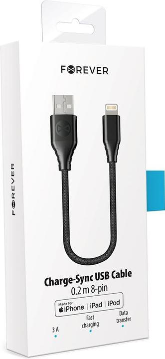 Produktbild Forever Core MFI Kabel USB - Lightning 0,2 m 2,4A schwarz (2 m, USB 3.2 Gen 1)