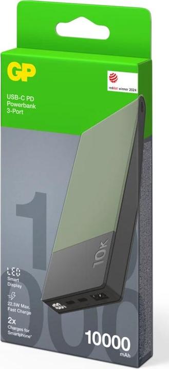 Actual product image GP Batteries GP PowerBank M2+ 10C 10000mAh 2xUSB-C/1xUSB-A green LED display (10000 mAh, 22.50 W, 37 Wh)