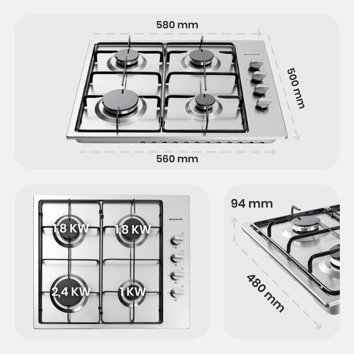 Immagine prodotto Arebos Gasherd Edelstahl 58cm (4 Brenner) (58 cm)