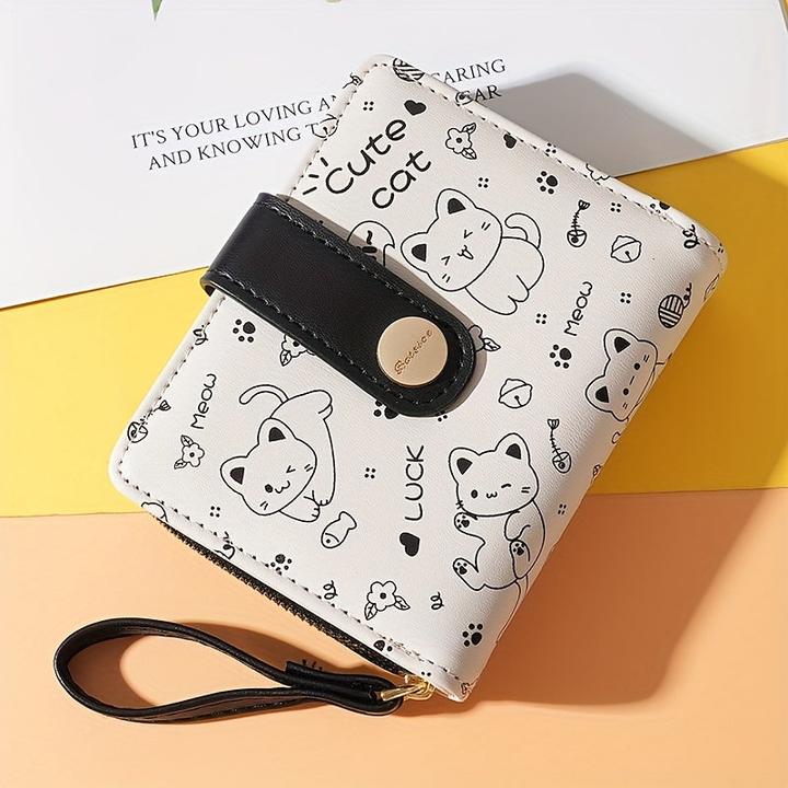 Actual product image Only-Bags.Store Cat Pattern Short Wallet, Clutch Sweet Coin Purse, Mini Credit Card Purse