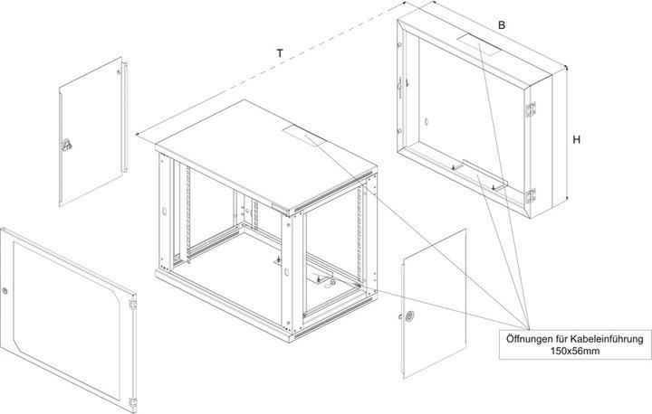 Image du produit Conteg Coffret mural RUD pivotant 12 UH (hxlxp) 624x600x500 mm (12 HE, Rack 19 pouces)