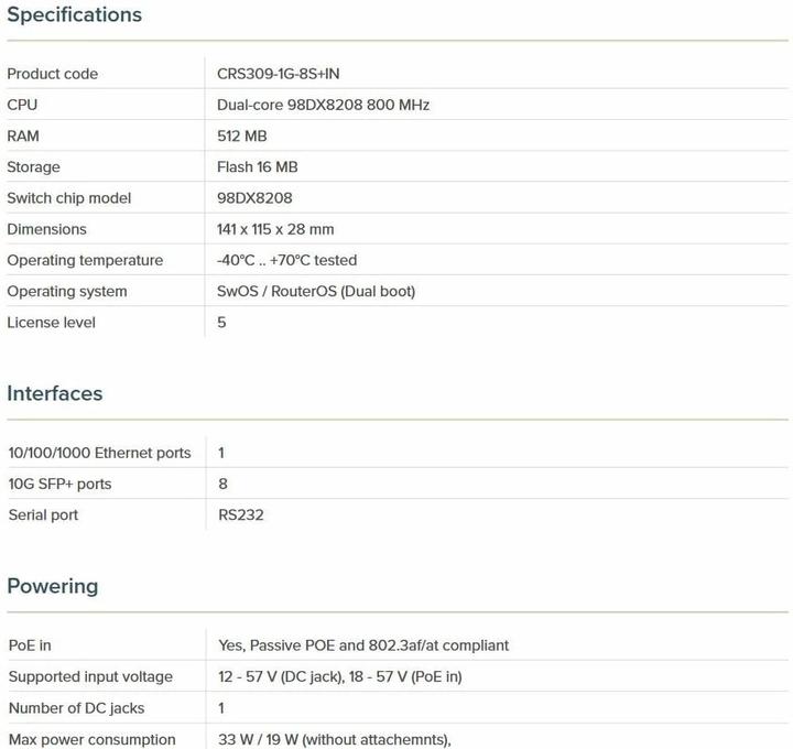 Image du produit MikroTik CRS309-1G-8S+INL (9 Ports)