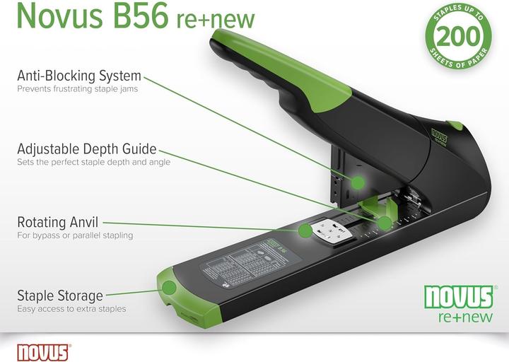 Actual product image Novus Stapler B56 RE+NEW black/green (200 Sheets)