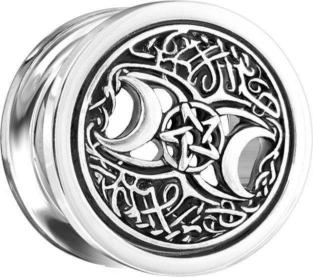 Immagine prodotto Star Piercing Tunnel di carne d'argento Luna e Stella (Ottone, Acciaio chirurgico 316L)