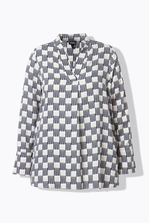 Actual product image Ulla Popken Stripe Checkered Long Sleeve Collared Blouse (62)