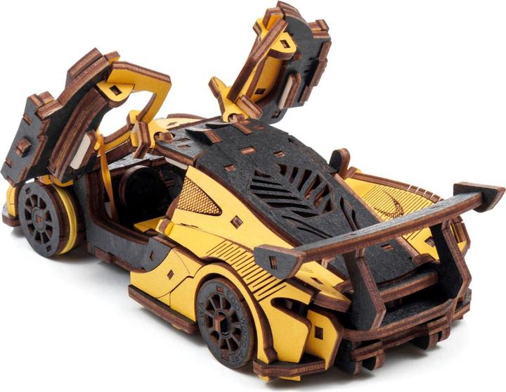 Actual product image Eco Wood Art Mechanical 3D wooden-puzzle - Racing Car -Yellow (237 parts)
