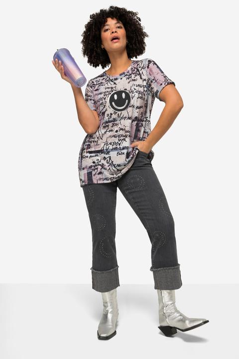 Produktbild Angel of Style T-Shirt, oversized, Scribble-Muster, Smiley, Rundhals, Halbarm (48)