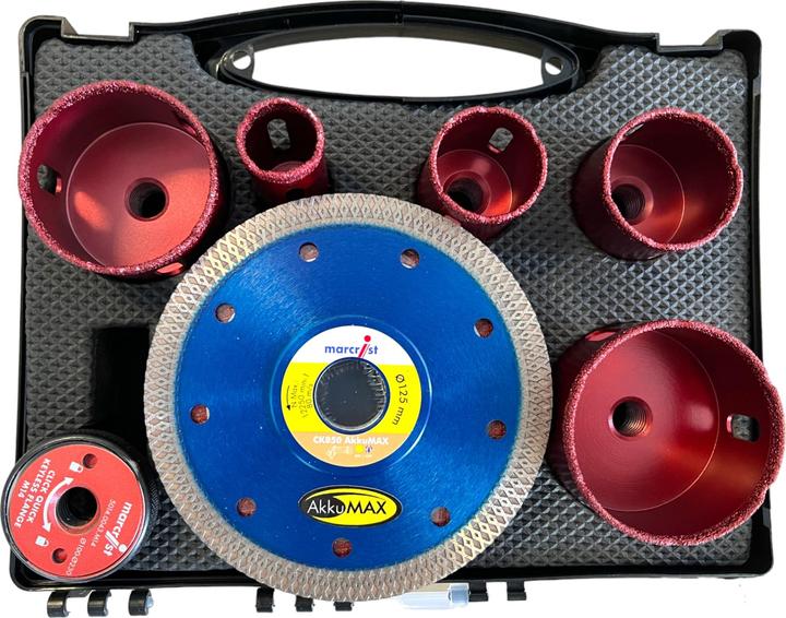 Produktbild Marcrist Fliesen Komplett Set 125 mm + 1x Fliesenschneider + 5x Fliesenbohrer + 10x Inox