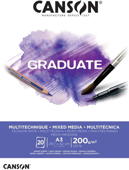 Image du produit Canson Bloc d'études GRADUATE MIXED MEDIA, blanc, DIN A3 (A3, Blanc, Non contraignant)