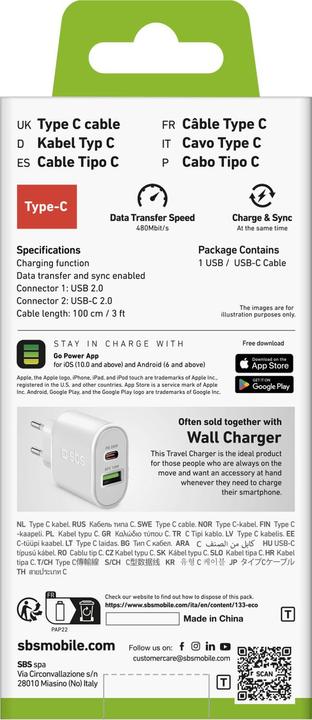 Energy Label SBS Cable (USB A, USB C, 1 m (1 m, USB 2.0)