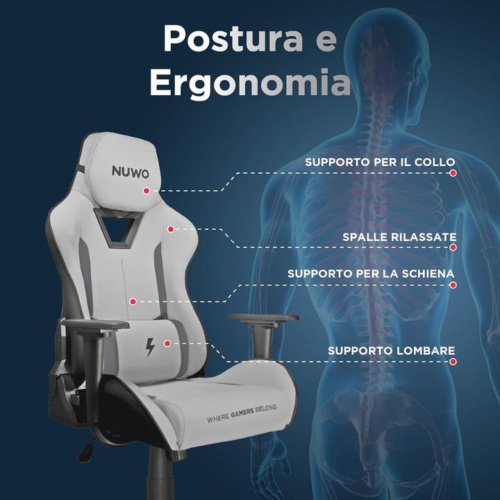 Produktbild Noua Poltrona Gaming Nuwo Jupiter Grey Recrinabile-Supporto Lombare