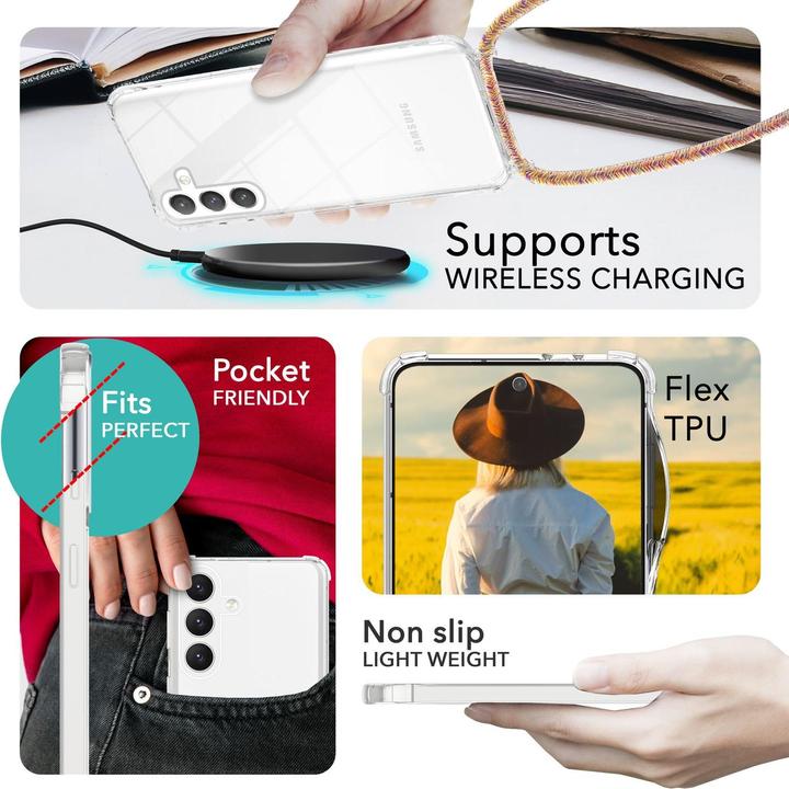 Actual product image Nalia Clear hybrid case with chain to hang around the neck