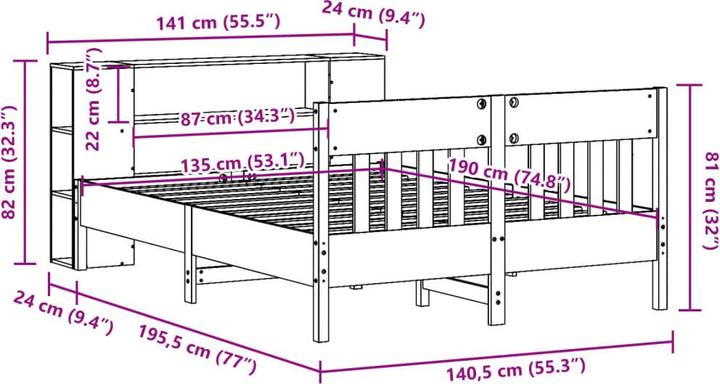 Image du produit vidaXL Bett mit Regal (135 x 190 cm)