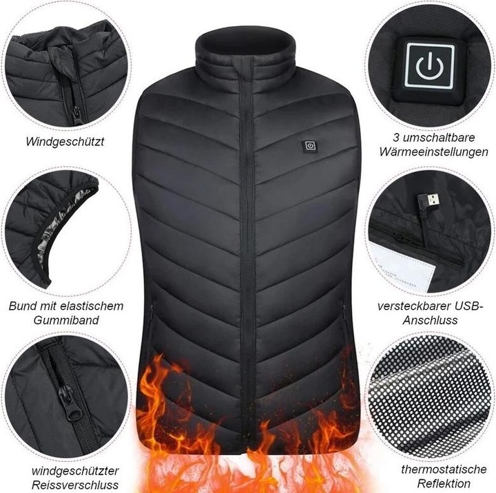 Produktbild Hermex Heizweste Wärmeweste elektrisch beheizbare Weste Unisex 11 Zonen (3XL)