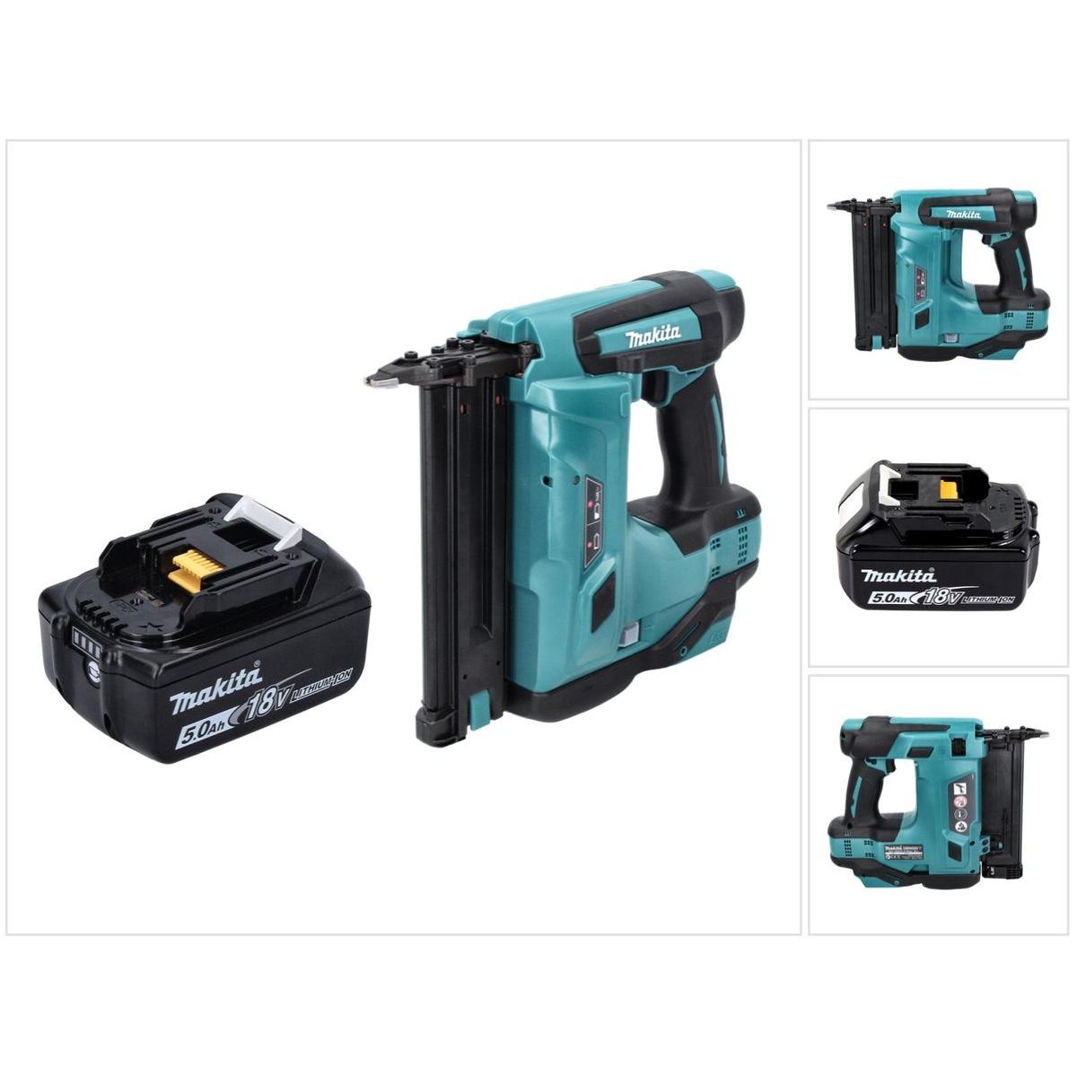 Makita, Tacker + Nagelpistole, DBN 500 T1 Akku Stauchkopfnagler 18 V 15-50 mm + 1x Akku 5,0 Ah - ohne Ladegerät
