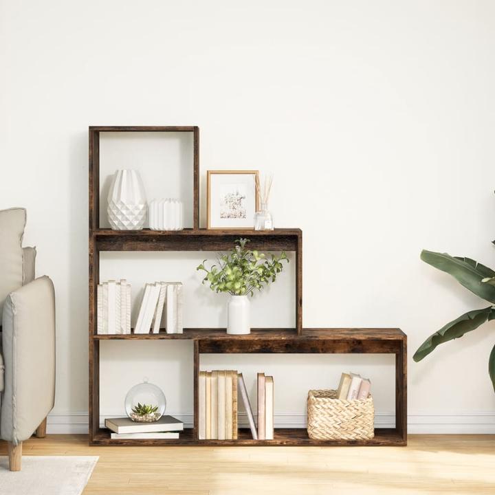 Produktbild VidaXL Raumteiler Bücherregal Standregal Treppenregal 3 Stufen Räuchereiche (123 x 29 x 123 cm)