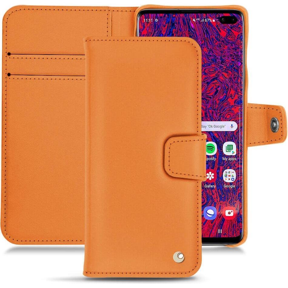 Noreve Lederschutzhülle Wallet (Samsung Galaxy S10+), Smartphone Hülle, Orange