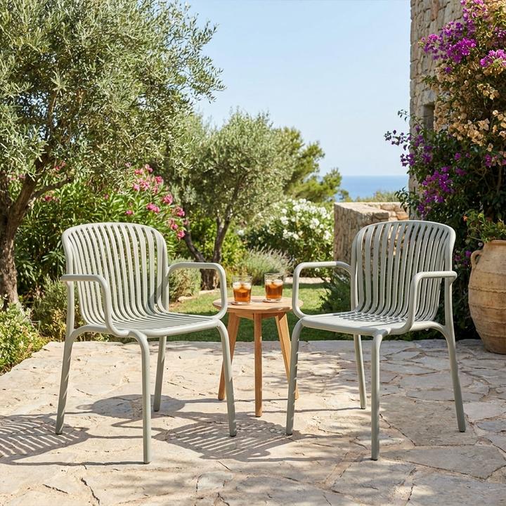 Produktbild Ferne 2er-Set Bequemer Gartenstuhl aus Kunststoff, Beige – ergonomische Gartenstühle mit Armlehnen