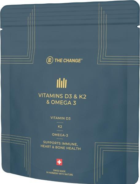 Produktbild BE THE CHANGE Vitamins D3 & K2 & Omega 3 (90 Stück, Kapseln, 53 g)