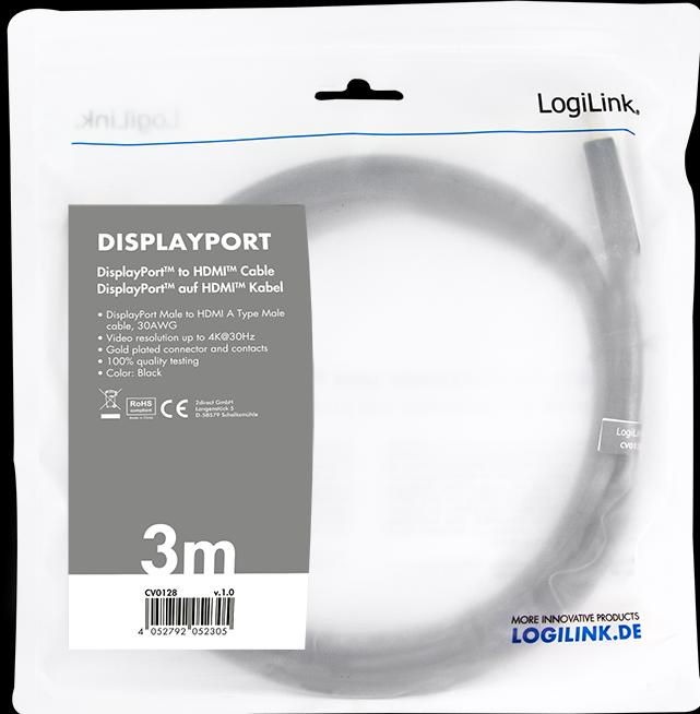 Produktbild LogiLink DisplayPort — HDMI (Typ A) (3 m, DisplayPort, HDMI, 1.4)