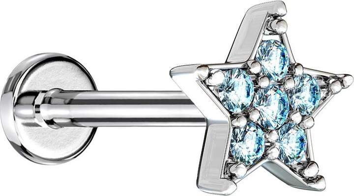 Produktbild Star Piercing Micro Labret Innengewinde silber Stern Kristall aqua (Chirurgenstahl 316L, Messing)