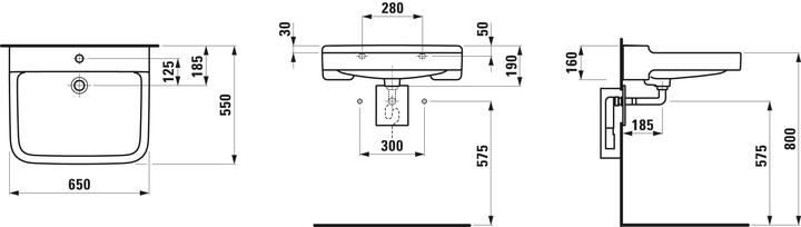 Produktbild Laufen Waschtisch PRO LIBERTY 650x550mm barrierefr m HL o ÜL weiss (550 mm, 650 mm)