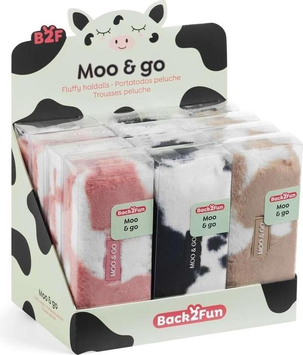 Actual product image Miquelrius Back 2 Fun display with 12 fluffy pencil cases MOO&GO