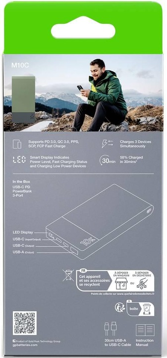 Produktbild GP Batteries GP PowerBank M2+ 10C 10000mAh 2xUSB-C/1xUSB-A grün LED-Anzeige (10000 mAh, 22.50 W, 37 Wh)