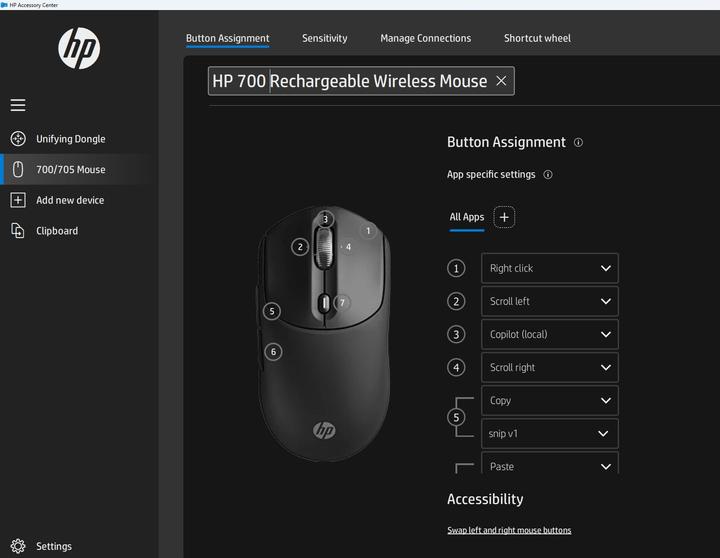 Actual product image HP 700 Rechargeable Wireless Mouse (P) (Wireless)