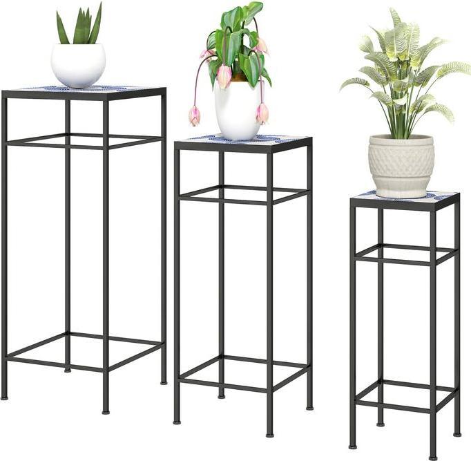 Immagine prodotto Swisshandel24 3er-Set Pflanzenständer, 71 cm hoch, Pflanzenregal aus Metall, Blau+Weiss