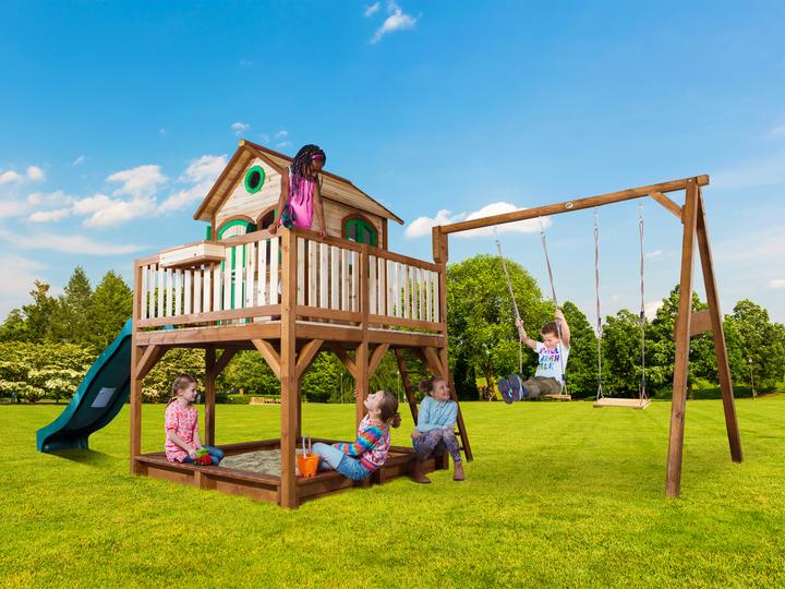 Image du produit Axi Maison de jeu Liam avec balançoire double marron/vert - Slide vert