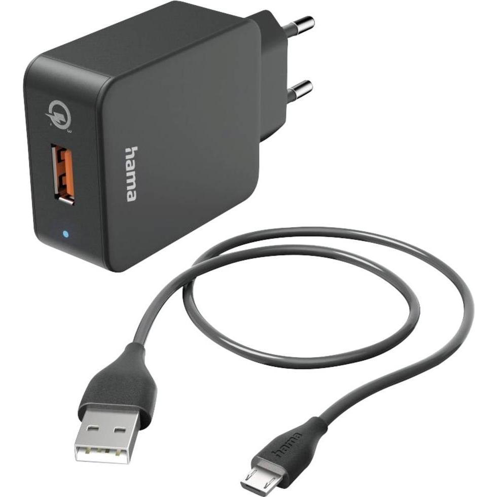 Hama Ladeset, Micro-USB, QC 3.0, 19,5 Watt, Schwarz (19.50 W), USB Ladegerät, Schwarz
