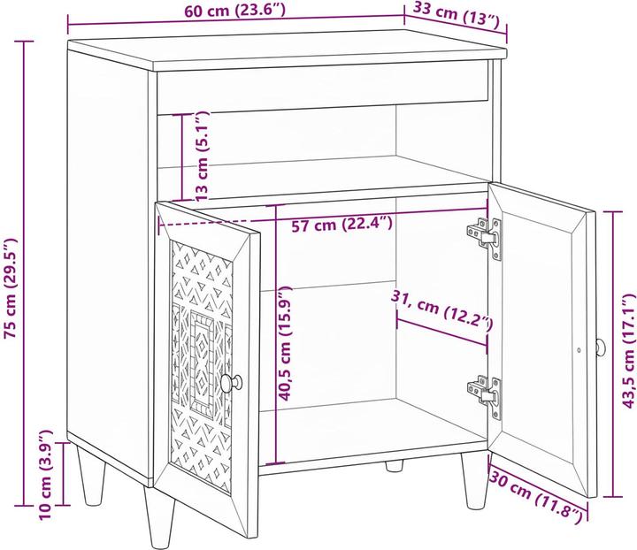 Produktbild vidaXL Sideboard Aufbewahrung (33.50 x 60 x 75 cm)