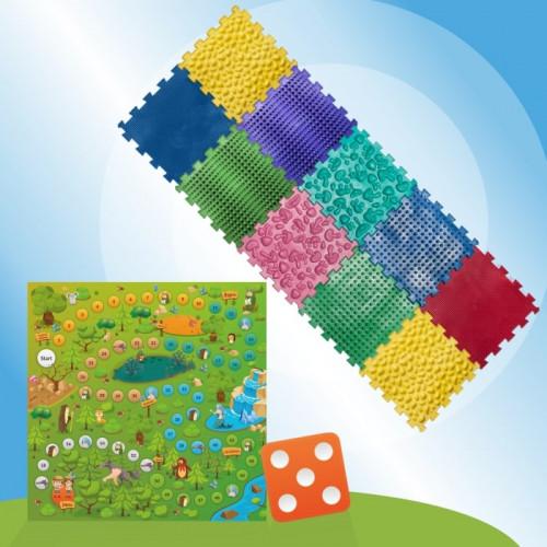 Actual product image Montessori Orthopaedic sensory structure mats Puzzle "Mix" 10 elements with forest adventure game (26 x 26 cm)
