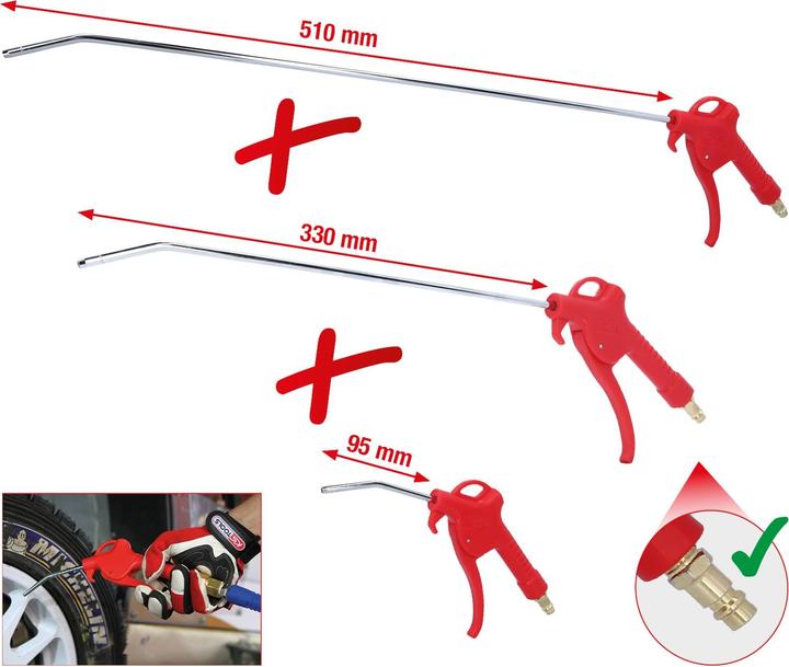 Actual product image KS Tools Druckluft-Ausblaspistolen-Satz, 3-tlg, 95-510 mm