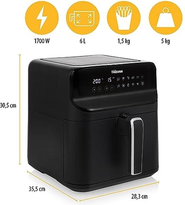 Actual product image Tristar Airfryer XXL FR-9025 - 6 litres - 1700 W - 10 bakprogrammas - Matzwarte behuizing