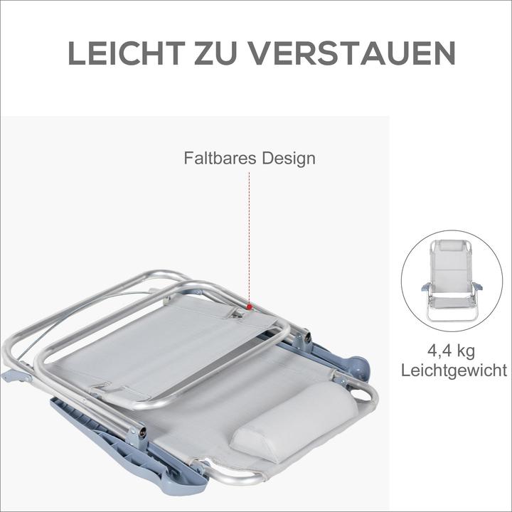 Image du produit Outsunny Strandstuhl Aluminium, Mesh-Gewebe Hellgrau
