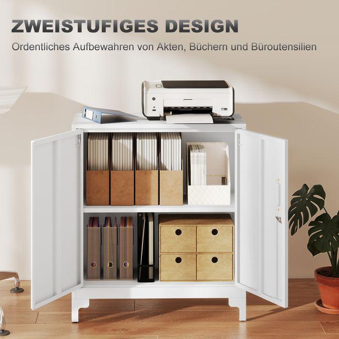 Produktbild Swisshandel24 Büroschrank aus Metall, verschliessbare Türen, Bürokommode, 2-stufiges Design, Weiss (80 x 35 x 91 cm)
