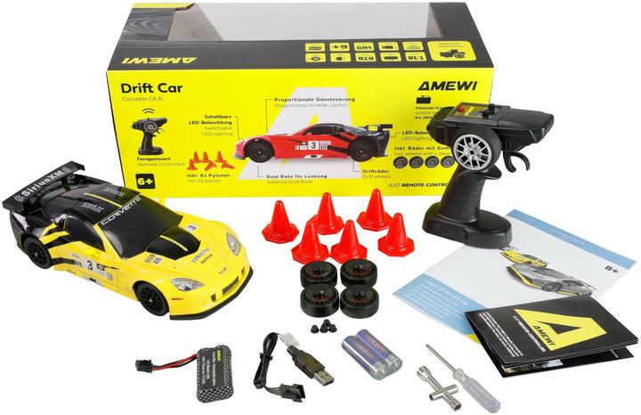 Produktbild Amewi RC Drift Lizenz Corvette gelb (RTR Ready-to-Run)