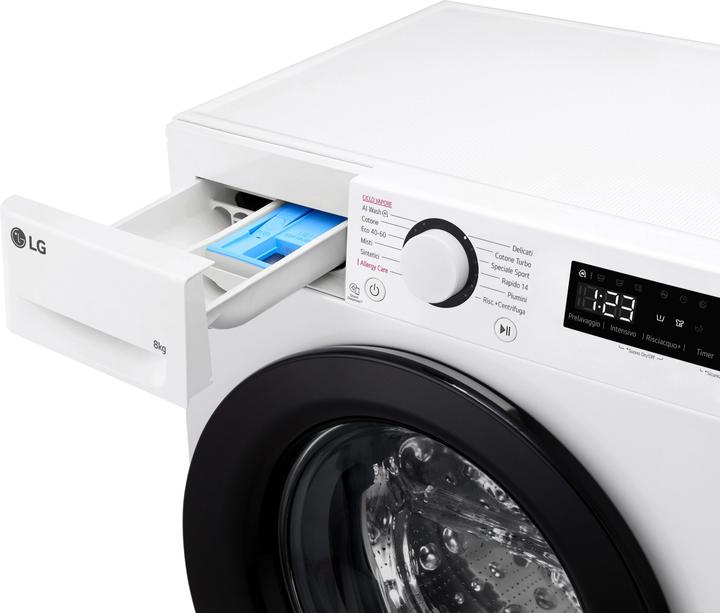 Produktbild LG F2R3S08NSWB Waschmaschine 8kg AI DD, Klasse A-10%, 1200 U/min, Dampf, AI Wash (8 kg, Links)