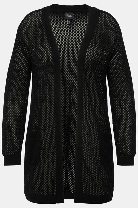 Produktbild Ulla Popken Long-Strickjacke, Netz-Optik, offene Form, V-Ausschnitt (60)