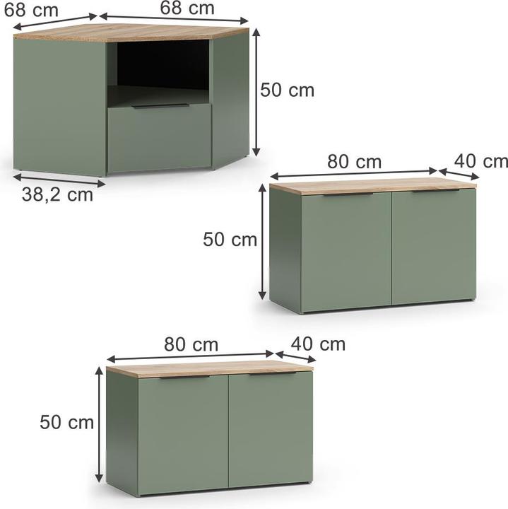 Immagine prodotto Vicco Wohnwand Wido, Grün/Sonoma, 3 Teile (80 x 50 x 40 cm)