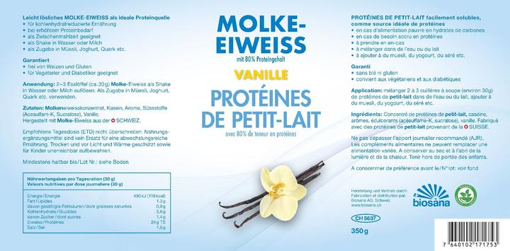 Valeurs nutritives et ingrédients Biosana Molke (1 pièce(s), Poudre, 350 g)