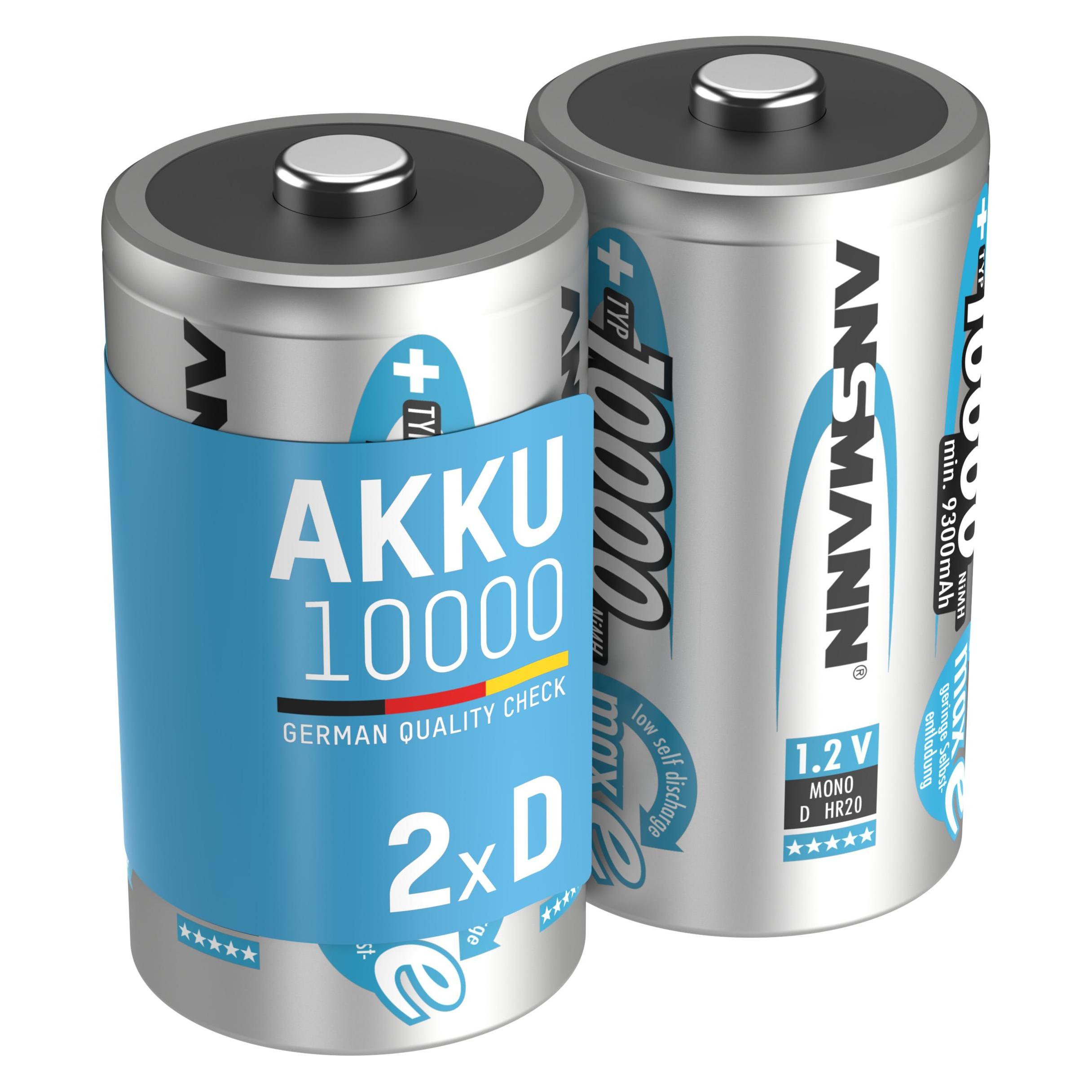 Ansmann NiMH-Akku Mono 10000mAh 2er Blister (2 Stk., 10000 mAh), Batterien + Akkus
