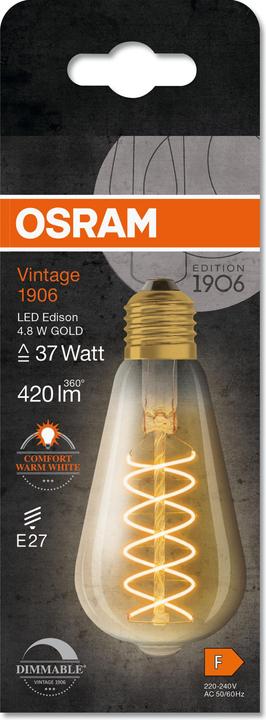 Produktbild Osram Vintage-Lampe (E27, 4.80 W, 420 lm, 4 x, F)