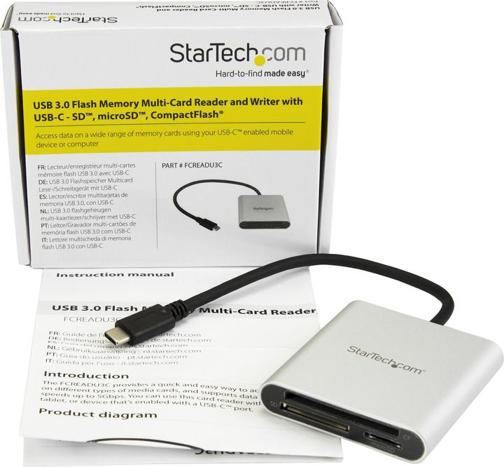 Image du produit StarTech Lecteur de cartes USB 3.0 avec USB-C - Lecteur de cartes mémoire SD, MicroSD, CompactFlash avec (USB-C)