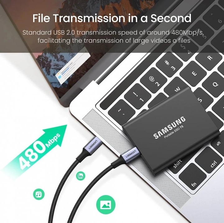 Actual product image Ugreen USB-C 2.0 to USB-C 2.0 5A Data Cable (2 m, USB 2.0)