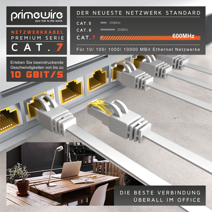 Produktbild Primewire CAT.7 Netzwerkkabel flach - Ethernet Gigabit Lan Kabel RJ45 - Patchkabel - komp. CAT.5 CAT.6 CAT.8 (U/FTP, CAT7, 0.25 m)