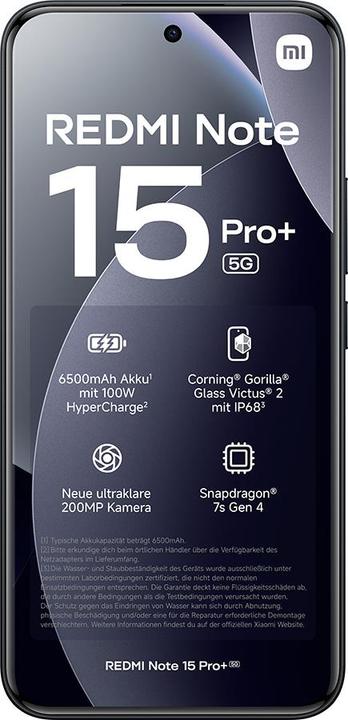 Actual product image Xiaomi REDMI Note 15 Pro+ 5G (512 GB, Black, 6.83", Dual SIM, 5G)