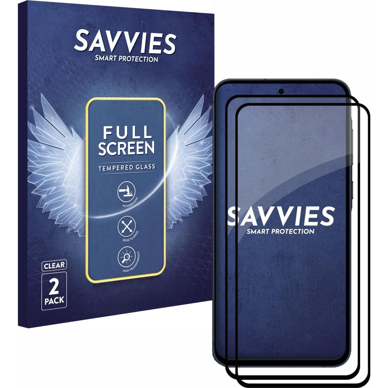 Savvies Full-Screen Displayschutz Panzerglas Schutzglas (2 Stück, Samsung Galaxy A55), Smartphone Schutzfolie, Transpare...